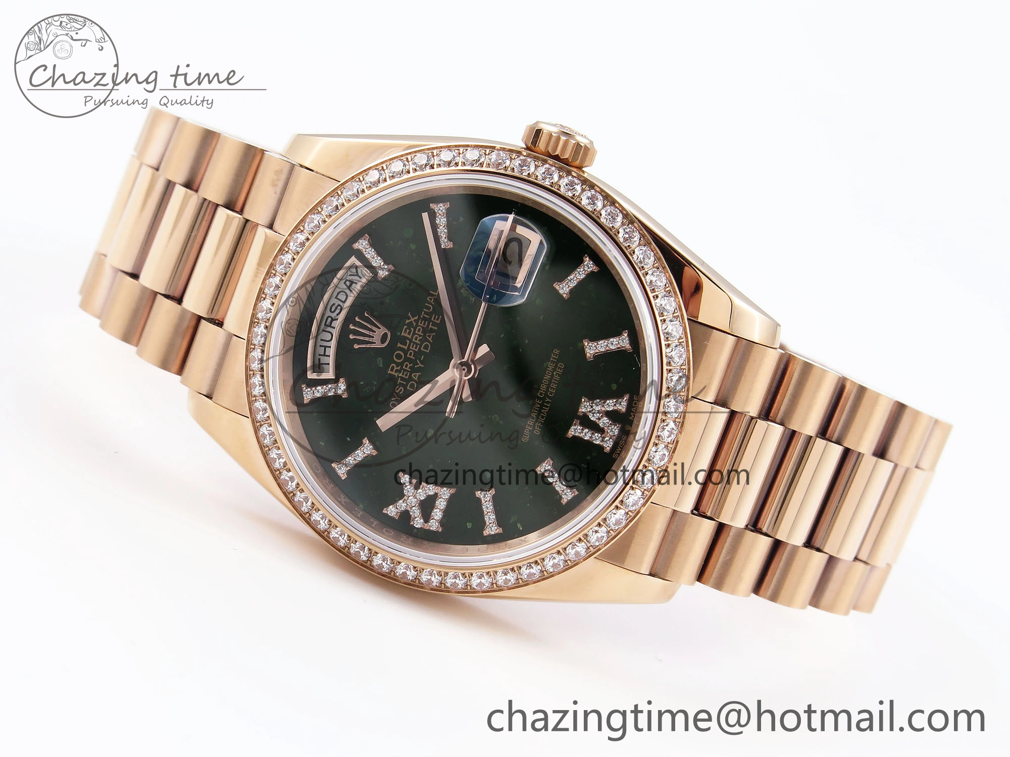Day Date 36 RG RAF 1:1 Best Edition Green Stone Dial Diamonds Bezel on RG Bracelet A2836