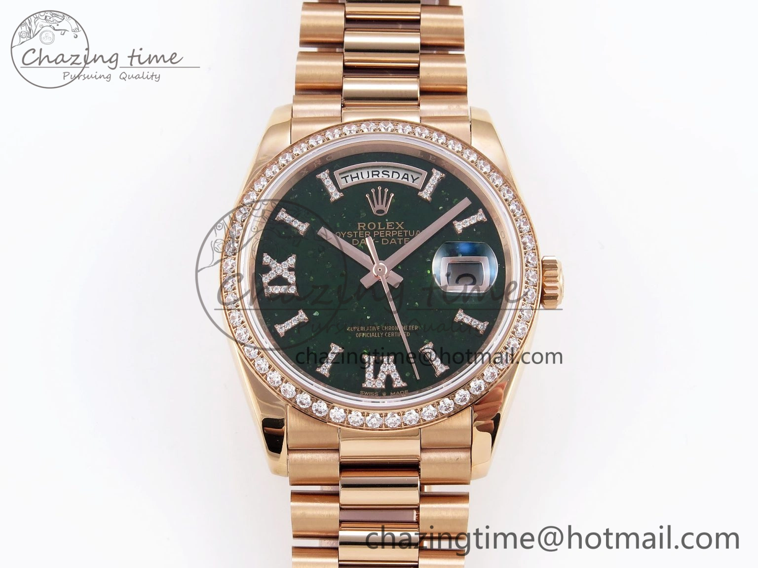 Day Date 36 RG RAF 1:1 Best Edition Green Stone Dial Diamonds Bezel on RG Bracelet A2836