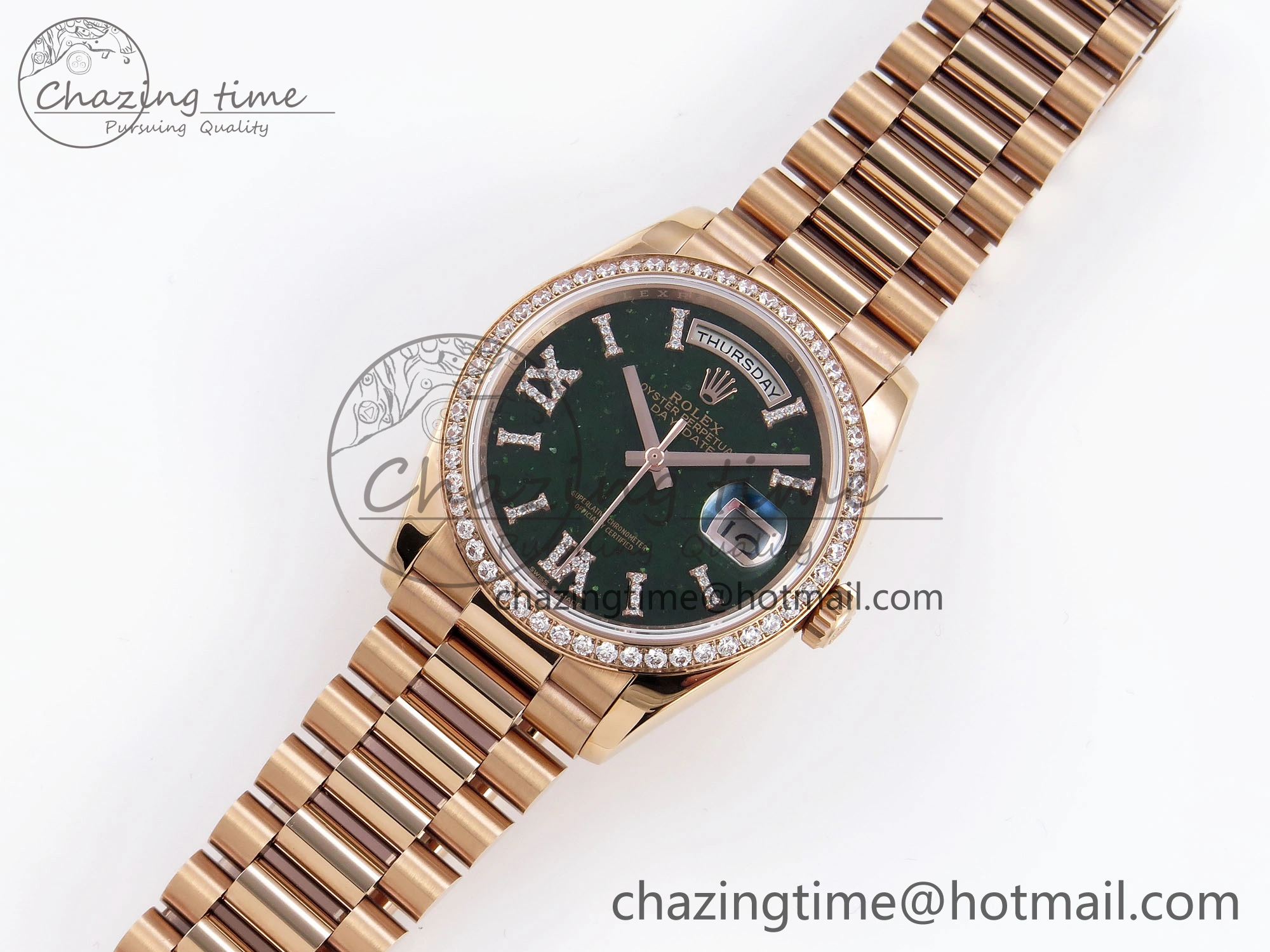 Day Date 36 RG RAF 1:1 Best Edition Green Stone Dial Diamonds Bezel on RG Bracelet A2836