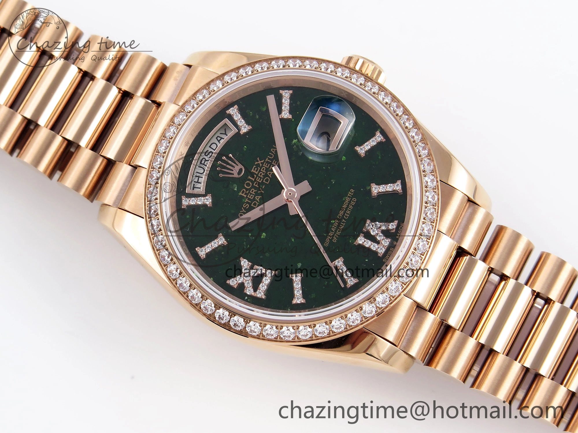 Day Date 36 RG RAF 1:1 Best Edition Green Stone Dial Diamonds Bezel on RG Bracelet A2836