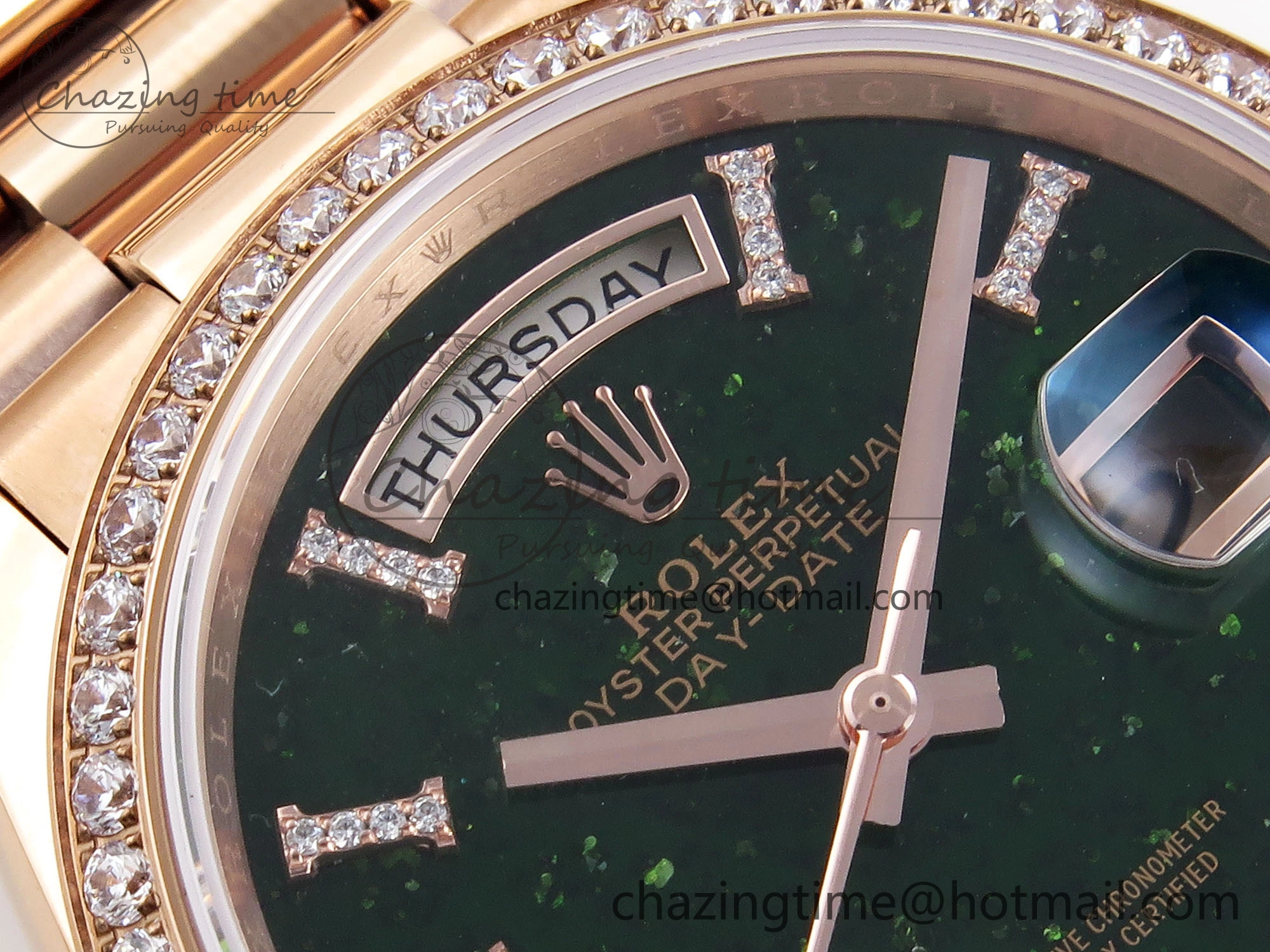 Day Date 36 RG RAF 1:1 Best Edition Green Stone Dial Diamonds Bezel on RG Bracelet A2836