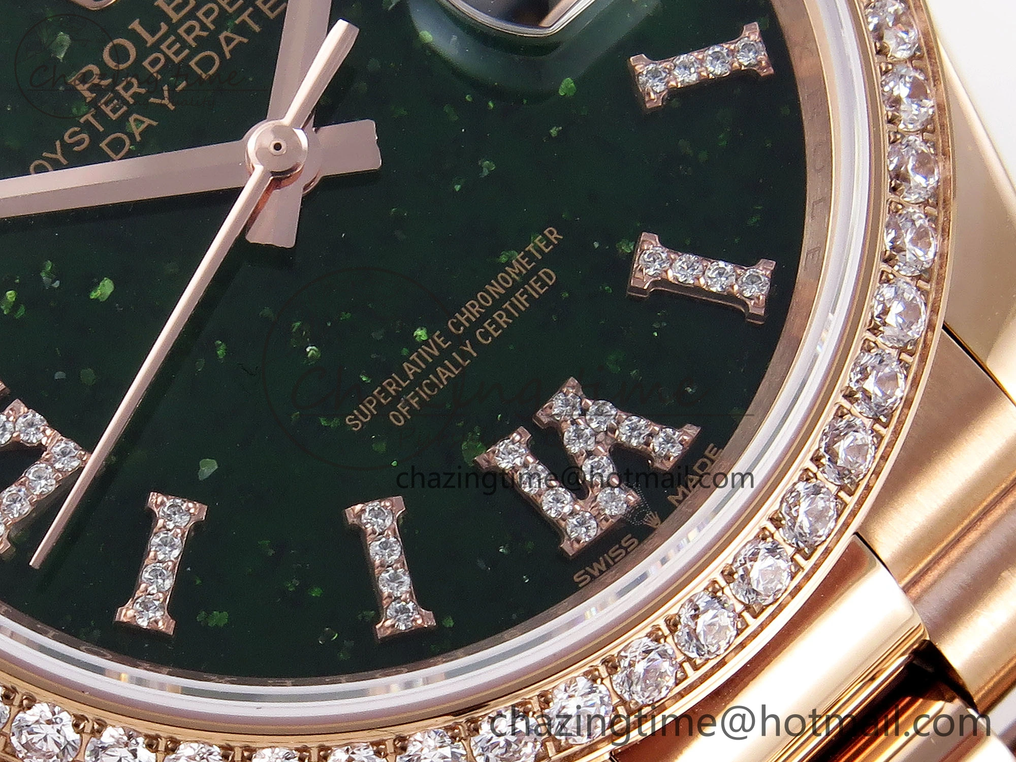 Day Date 36 RG RAF 1:1 Best Edition Green Stone Dial Diamonds Bezel on RG Bracelet A2836