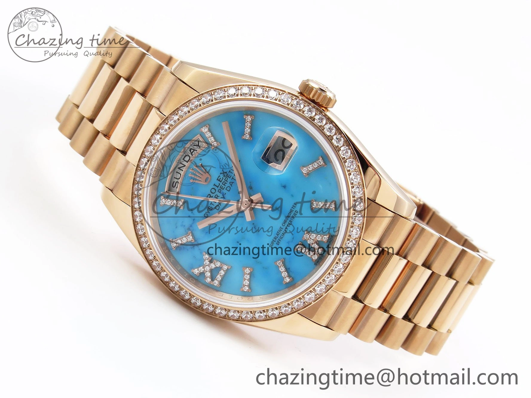 Day Date 36 RG RAF 1:1 Best Edition Tiffany Blue Stone Roman Dial Diamonds Bezel on RG Bracelet A2836