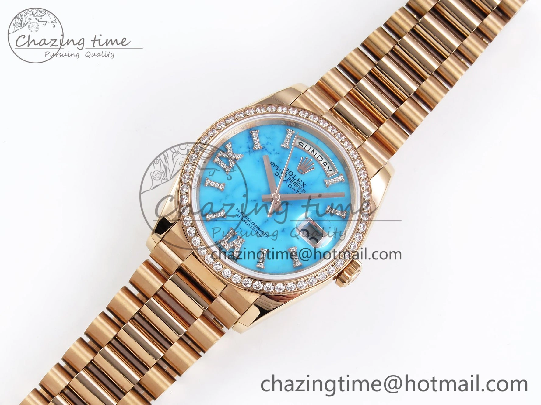 Day Date 36 RG RAF 1:1 Best Edition Tiffany Blue Stone Roman Dial Diamonds Bezel on RG Bracelet A2836