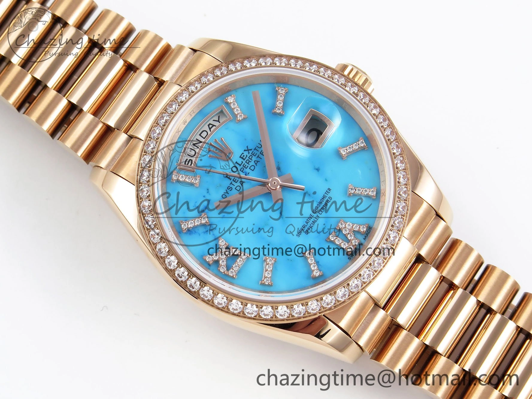 Day Date 36 RG RAF 1:1 Best Edition Tiffany Blue Stone Roman Dial Diamonds Bezel on RG Bracelet A2836