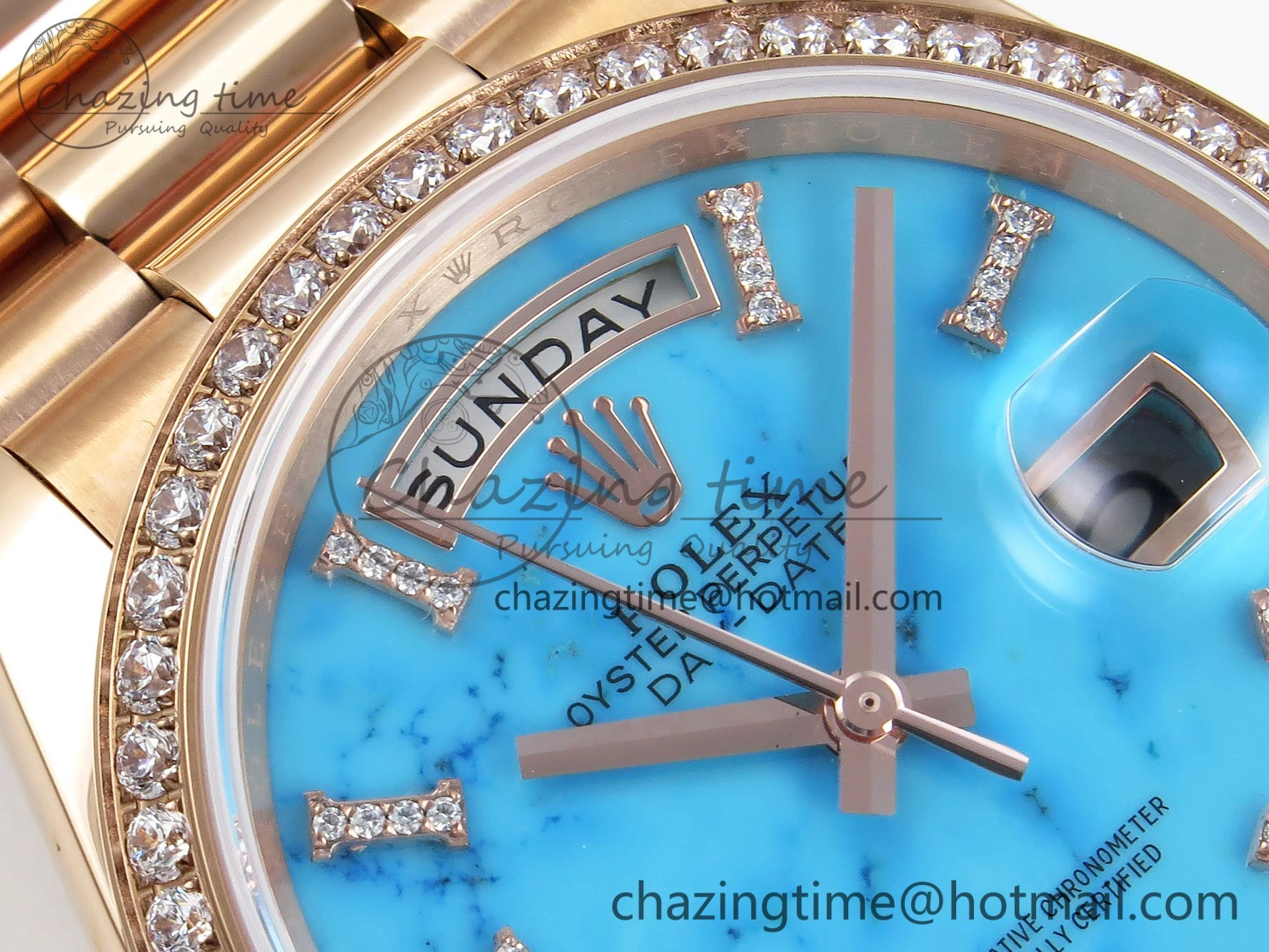 Day Date 36 RG RAF 1:1 Best Edition Tiffany Blue Stone Roman Dial Diamonds Bezel on RG Bracelet A2836
