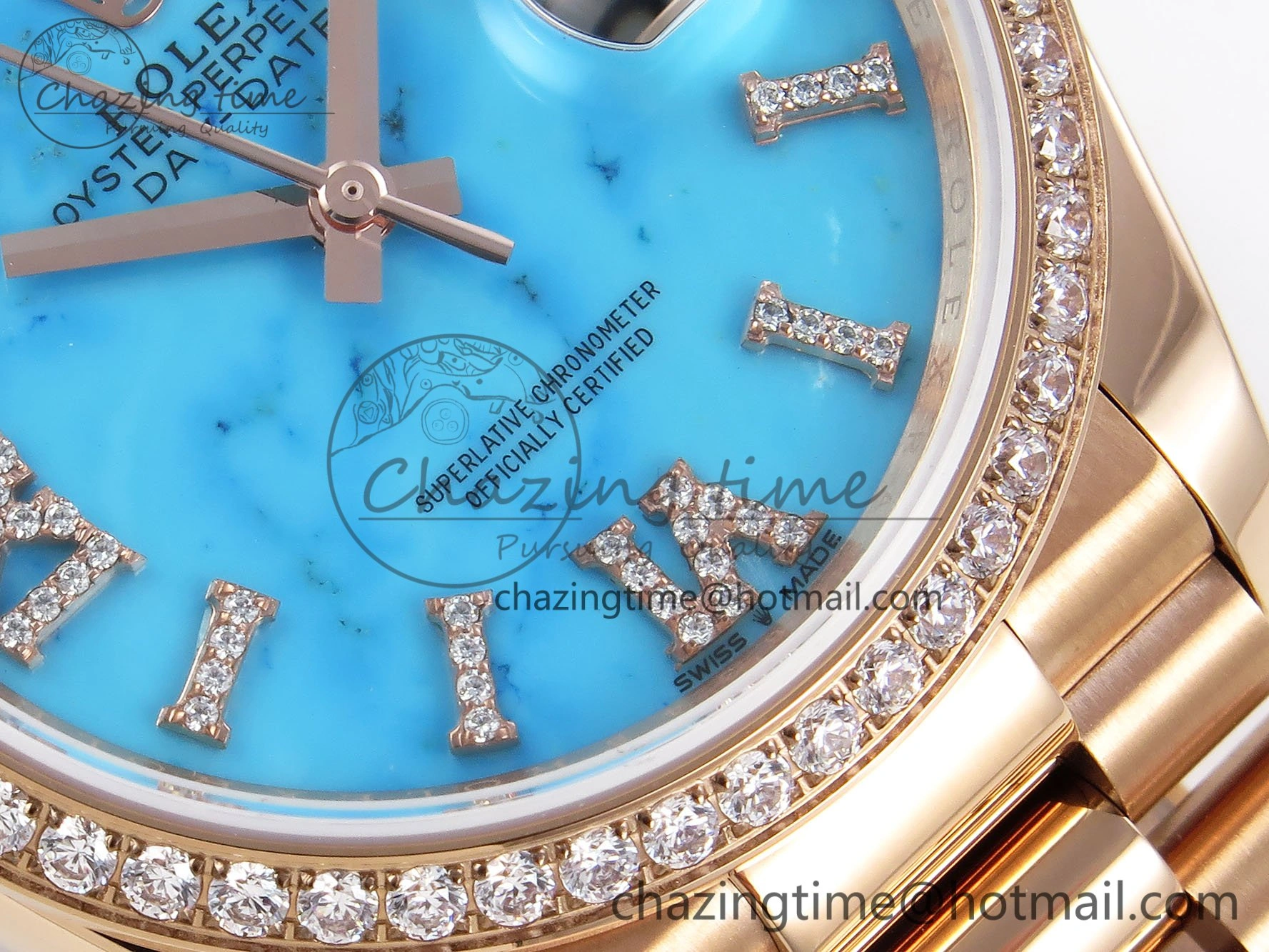 Day Date 36 RG RAF 1:1 Best Edition Tiffany Blue Stone Roman Dial Diamonds Bezel on RG Bracelet A2836