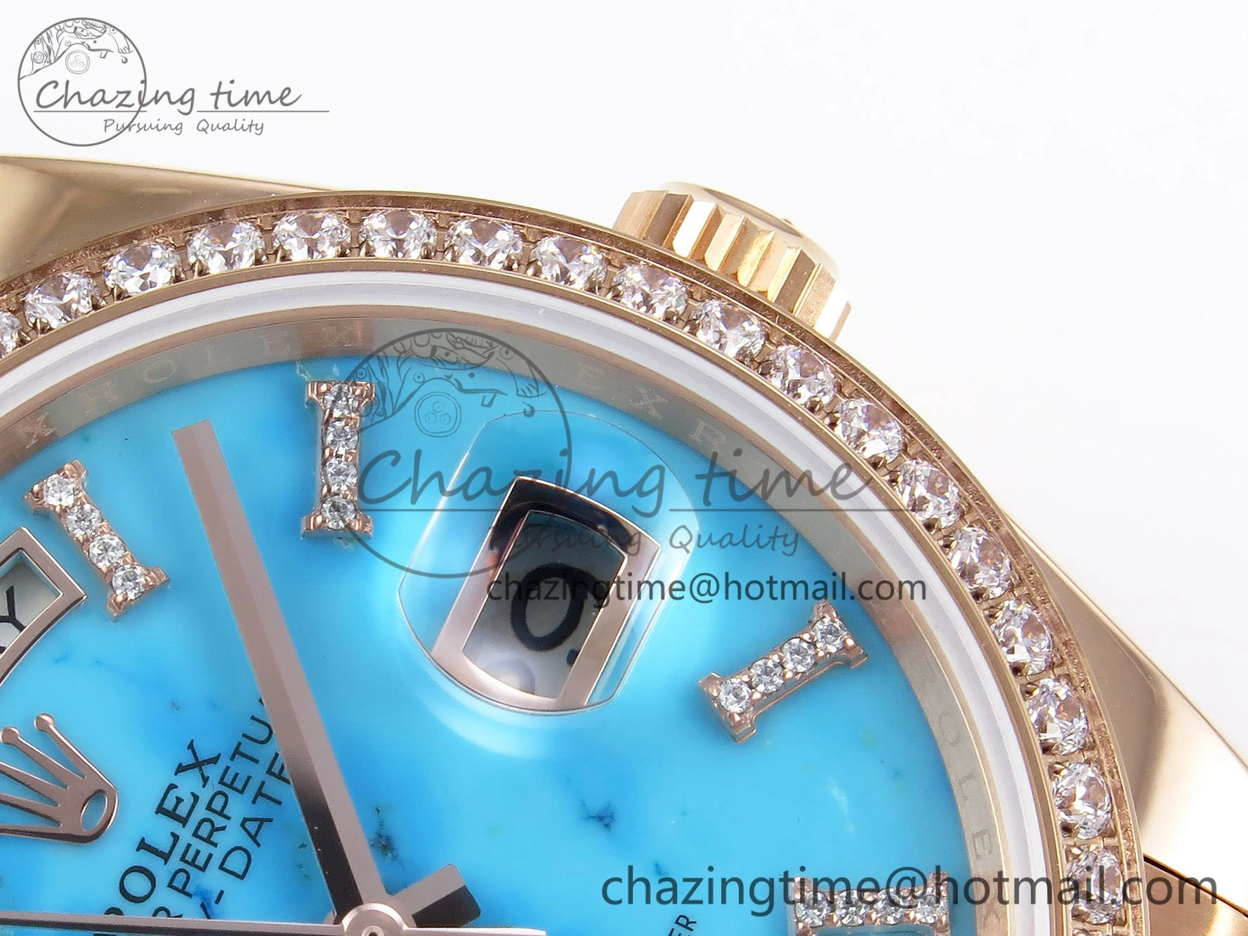 Day Date 36 RG RAF 1:1 Best Edition Tiffany Blue Stone Roman Dial Diamonds Bezel on RG Bracelet A2836