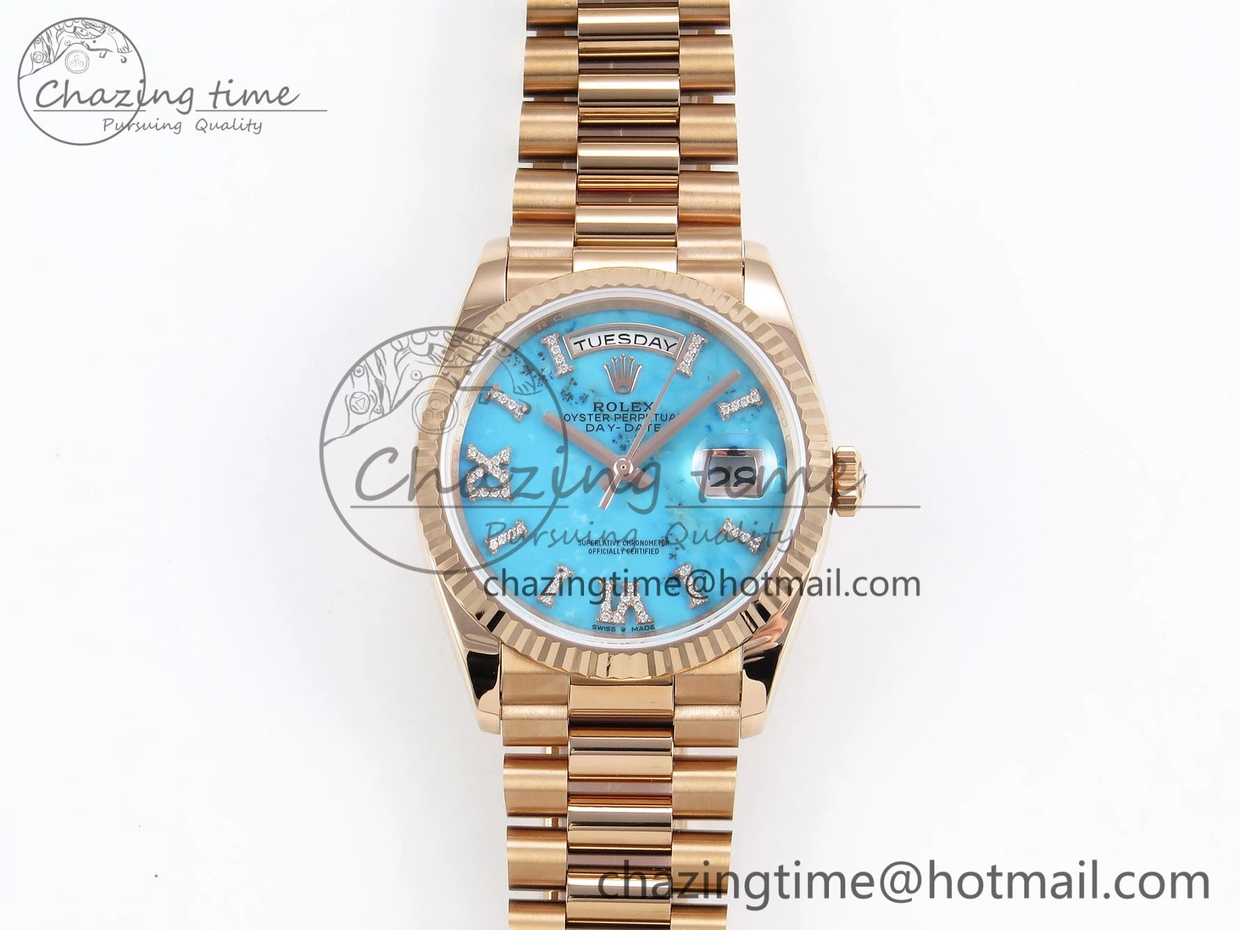 Day Date 36 RG RAF 1:1 Best Edition Tiffany Blue Stone Roman Dial on RG Bracelet A2836