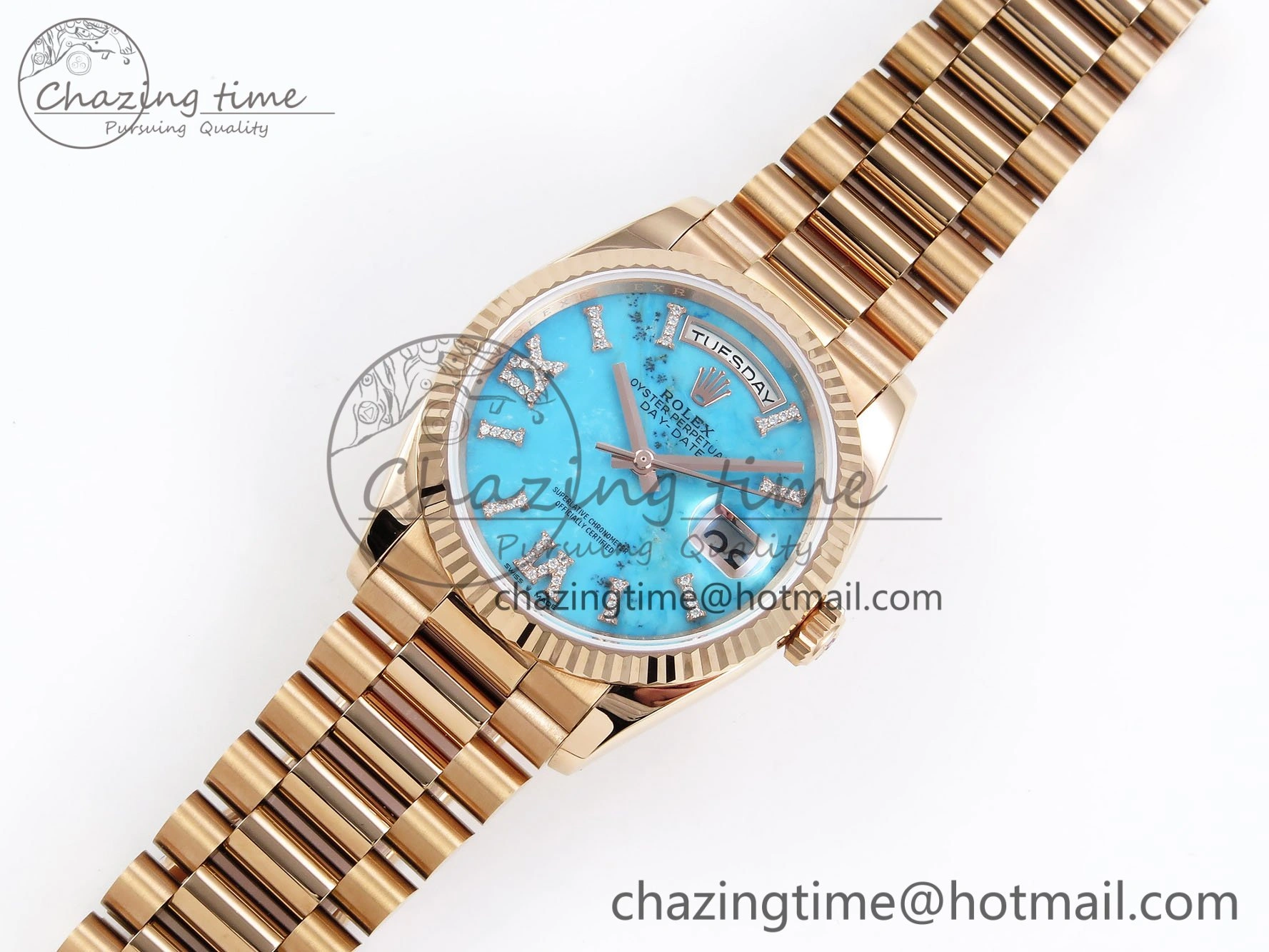 Day Date 36 RG RAF 1:1 Best Edition Tiffany Blue Stone Roman Dial on RG Bracelet A2836