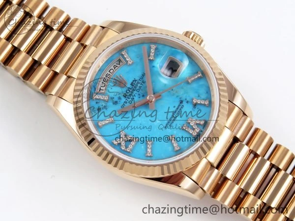 Day Date 36 RG RAF 1:1 Best Edition Tiffany Blue Stone Roman Dial on RG Bracelet A2836