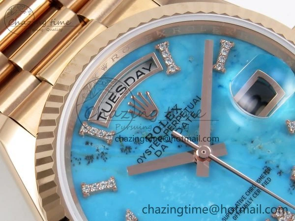 Day Date 36 RG RAF 1:1 Best Edition Tiffany Blue Stone Roman Dial on RG Bracelet A2836