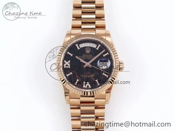 Day Date 36 RG TWSF Best Edition Black Roman Diamonds Dial on RG Bracelet A2836