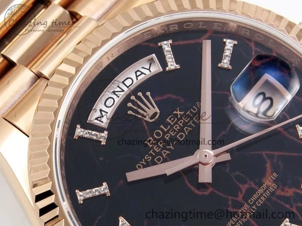 Day Date 36 RG TWSF Best Edition Black Roman Diamonds Dial on RG Bracelet A2836