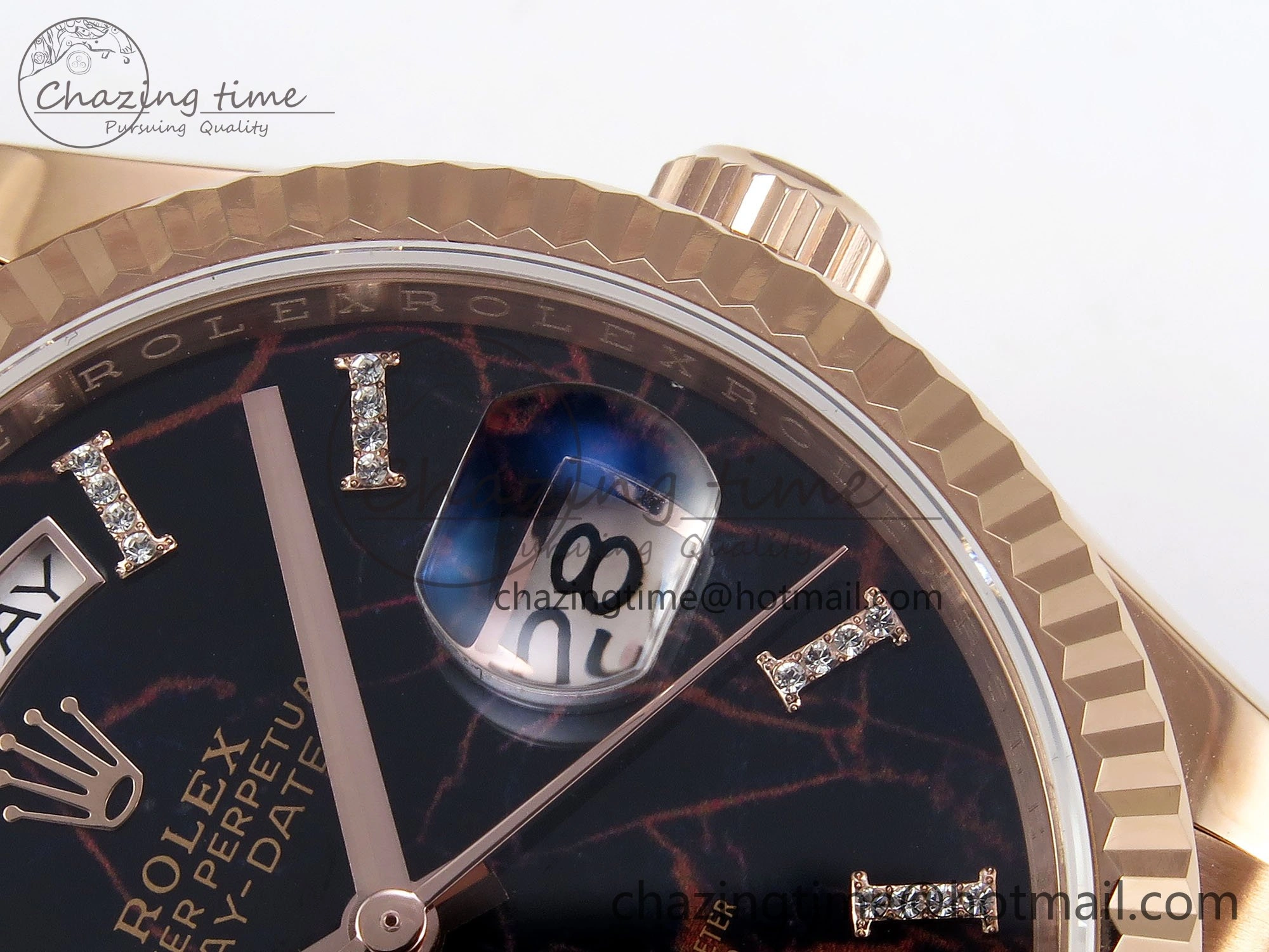 Day Date 36 RG TWSF Best Edition Black Roman Diamonds Dial on RG Bracelet A2836