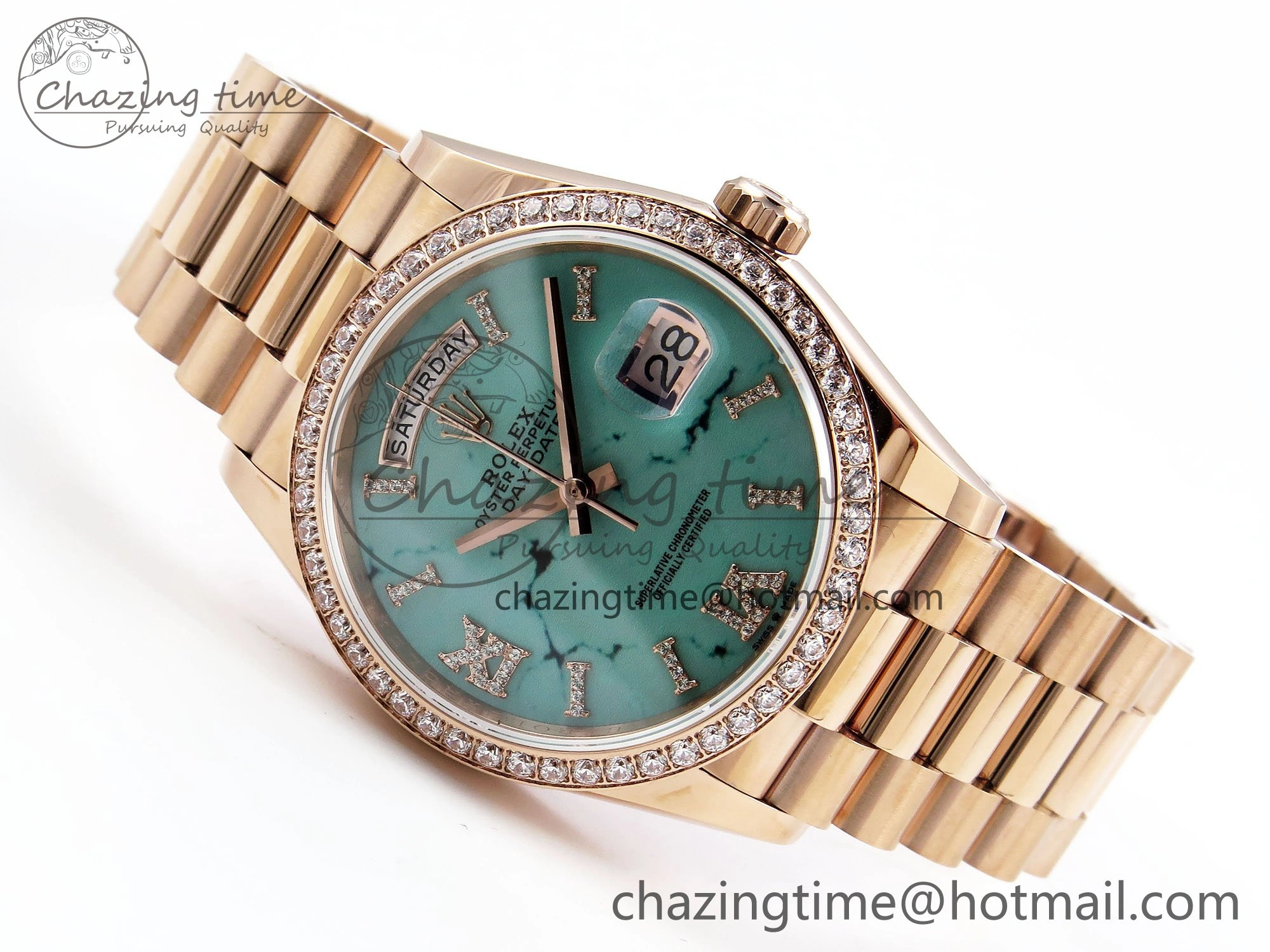 Day Date 36 RG TWSF Best Edition Blue Roman Diamonds Dial Diamonds Bezel on RG Bracelet A2836