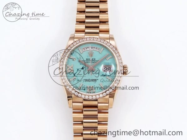 Day Date 36 RG TWSF Best Edition Blue Roman Diamonds Dial Diamonds Bezel on RG Bracelet A2836