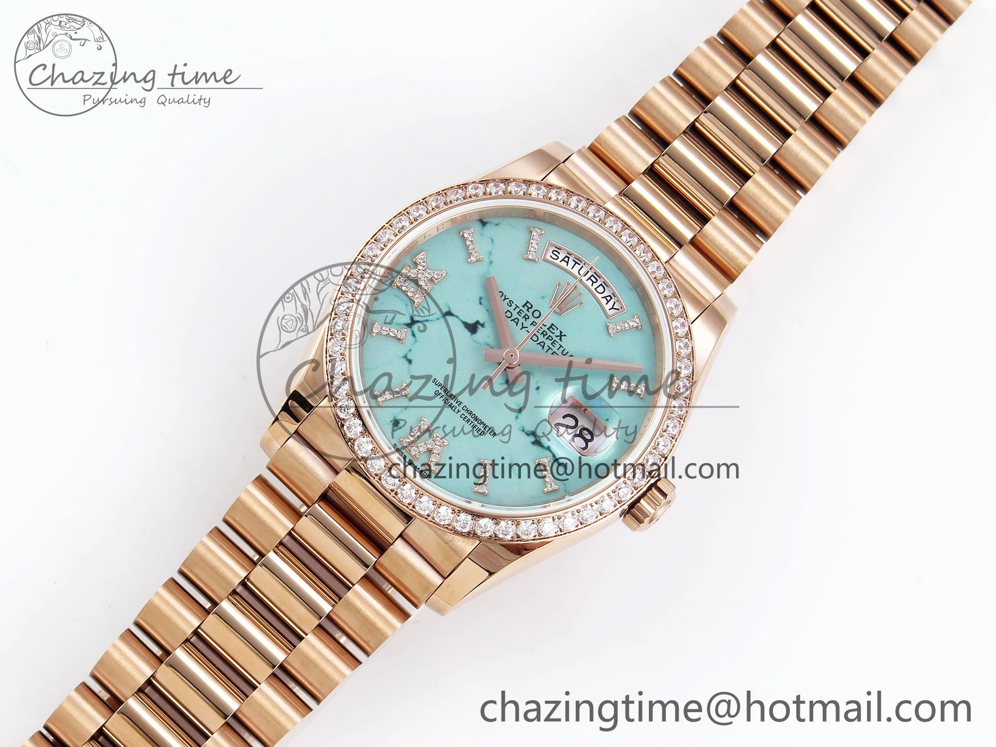 Day Date 36 RG TWSF Best Edition Blue Roman Diamonds Dial Diamonds Bezel on RG Bracelet A2836