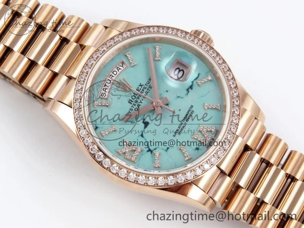 Day Date 36 RG TWSF Best Edition Blue Roman Diamonds Dial Diamonds Bezel on RG Bracelet A2836