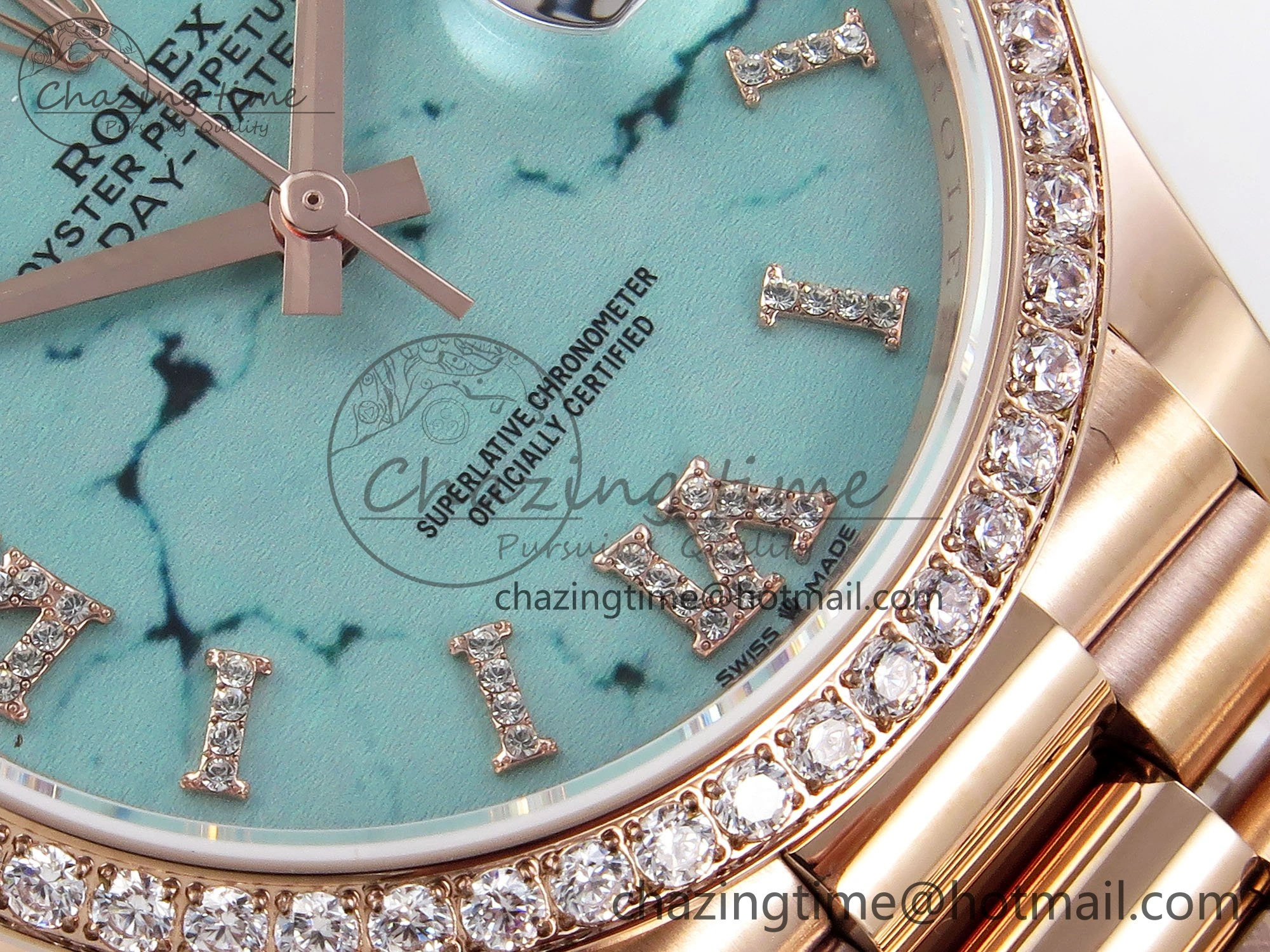 Day Date 36 RG TWSF Best Edition Blue Roman Diamonds Dial Diamonds Bezel on RG Bracelet A2836