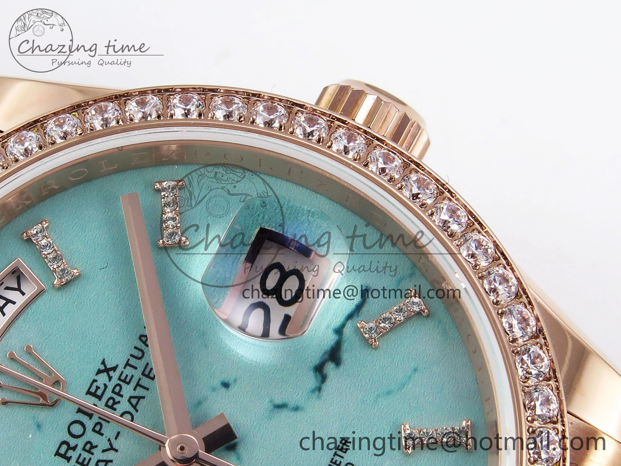Day Date 36 RG TWSF Best Edition Blue Roman Diamonds Dial Diamonds Bezel on RG Bracelet A2836