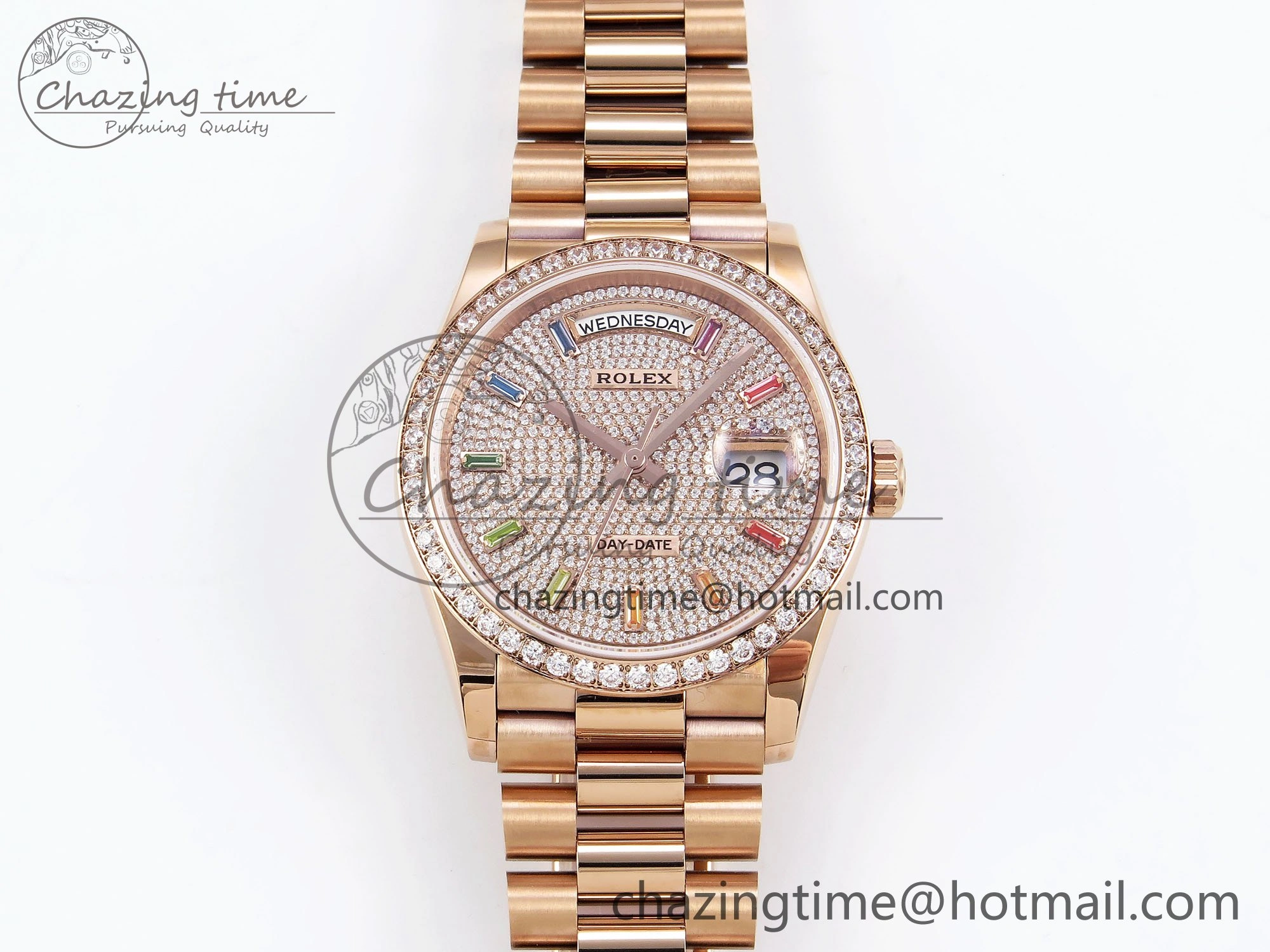 Day Date 36 RG TWSF Best Edition Diamonds Dial Diamonds Bezel on RG Bracelet A2836