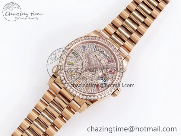 Day Date 36 RG TWSF Best Edition Diamonds Dial Diamonds Bezel on RG Bracelet A2836