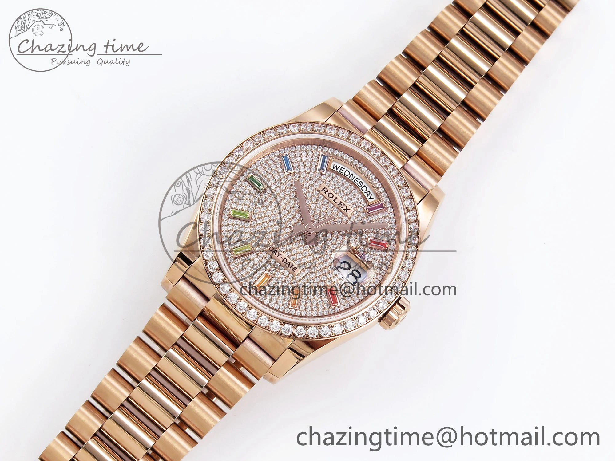 Day Date 36 RG TWSF Best Edition Diamonds Dial Diamonds Bezel on RG Bracelet A2836