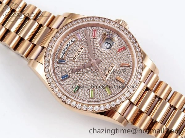 Day Date 36 RG TWSF Best Edition Diamonds Dial Diamonds Bezel on RG Bracelet A2836