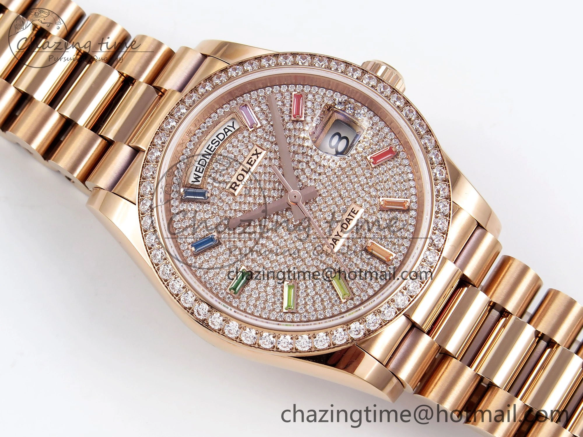Day Date 36 RG TWSF Best Edition Diamonds Dial Diamonds Bezel on RG Bracelet A2836