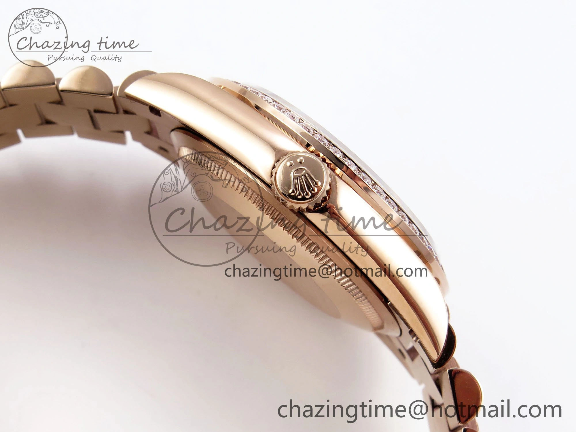 Day Date 36 RG TWSF Best Edition Green Roman Diamonds Dial Diamonds Bezel on RG Bracelet A2836