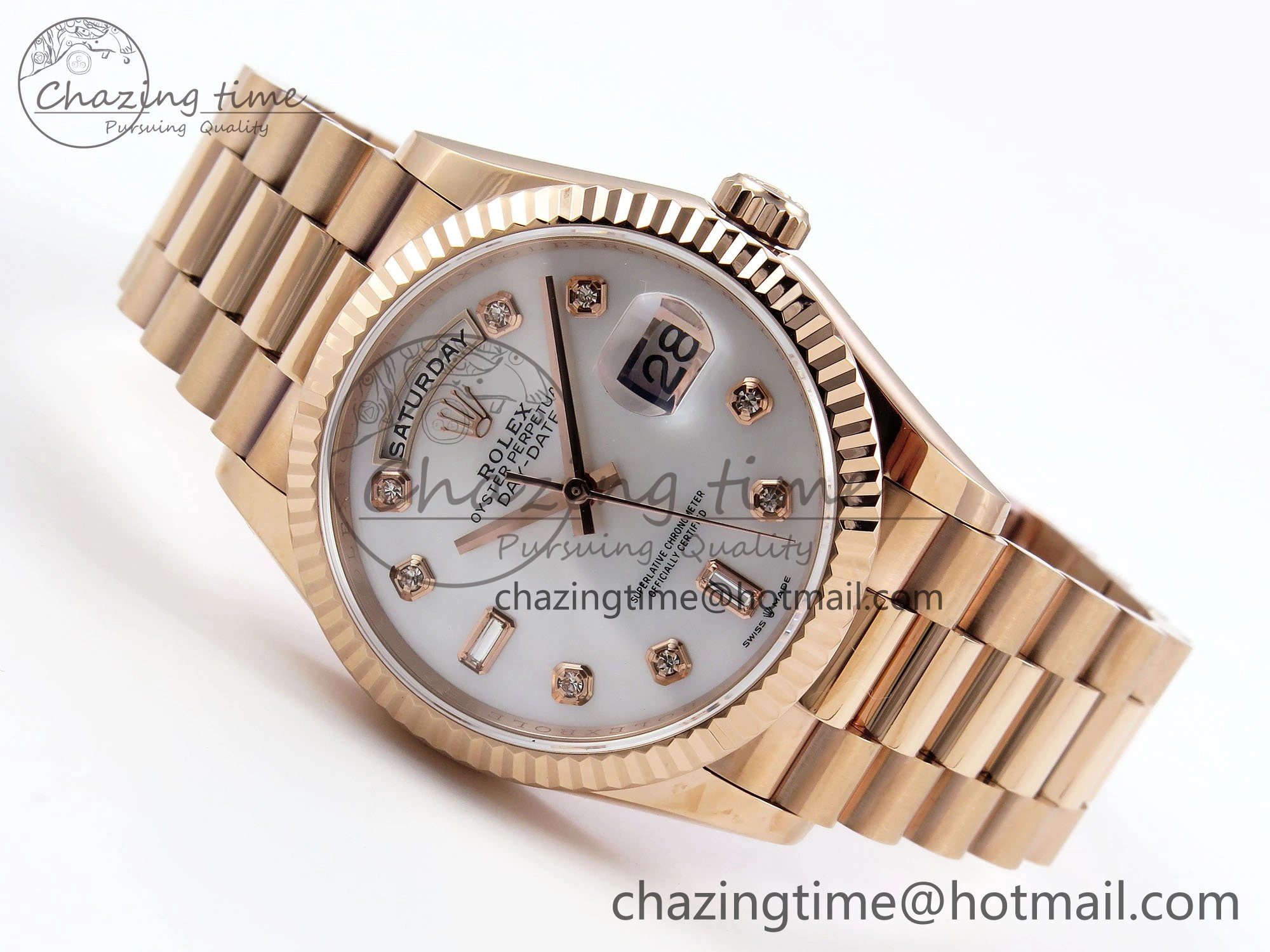 Day Date 36 RG TWSF Best Edition White Diamonds Dial on RG Bracelet A2836