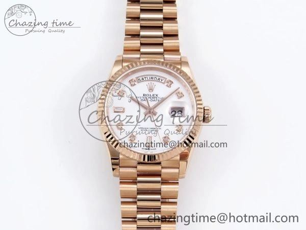 Day Date 36 RG TWSF Best Edition White Diamonds Dial on RG Bracelet A2836