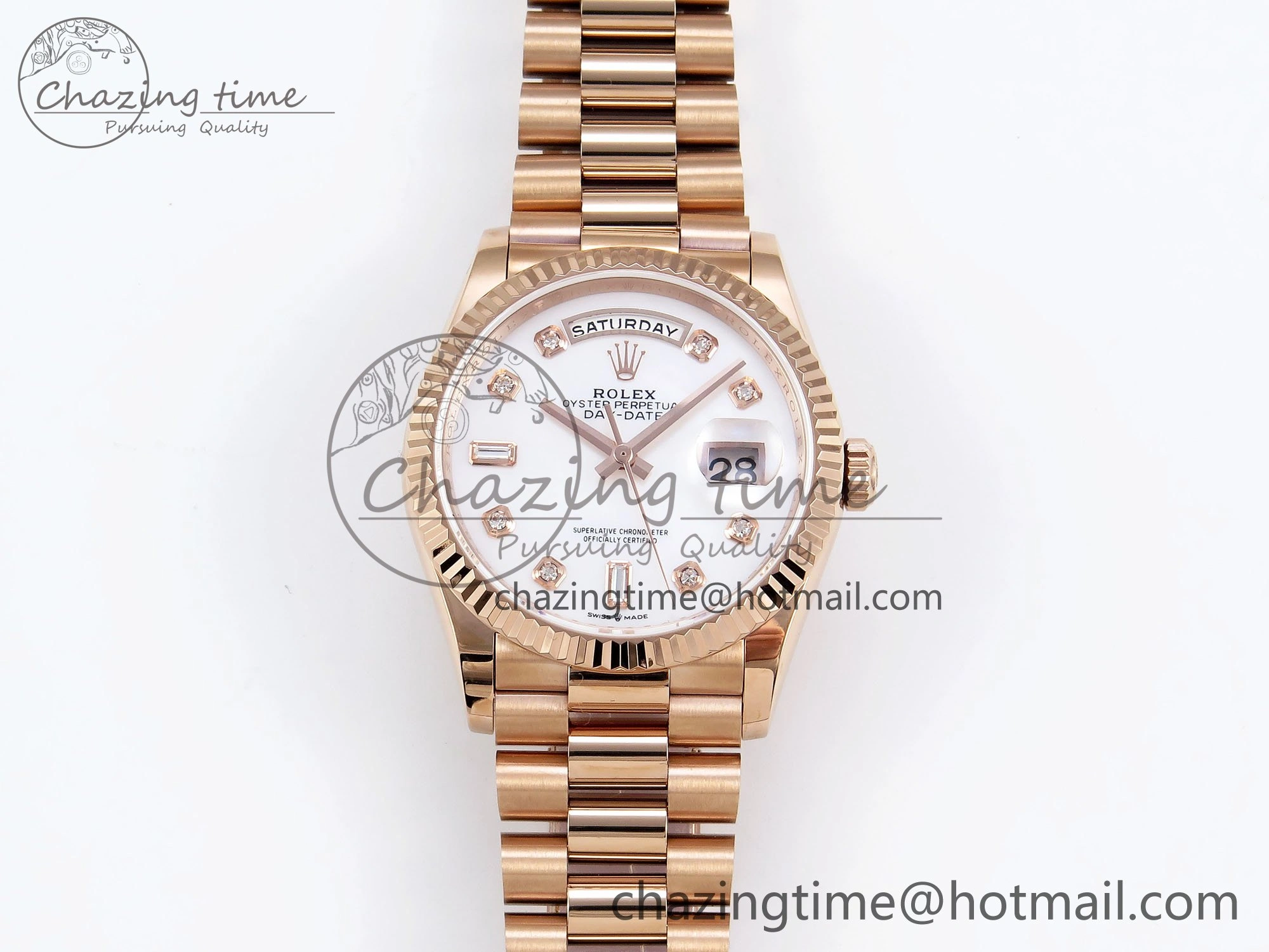 Day Date 36 RG TWSF Best Edition White Diamonds Dial on RG Bracelet A2836