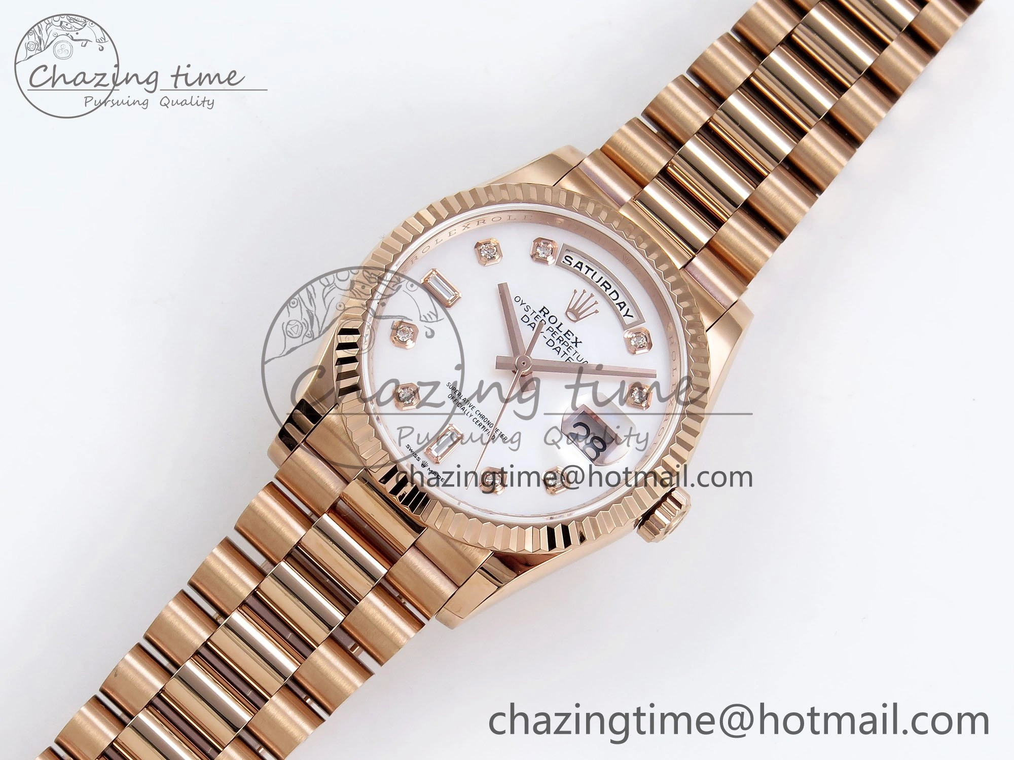 Day Date 36 RG TWSF Best Edition White Diamonds Dial on RG Bracelet A2836