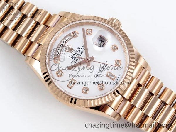 Day Date 36 RG TWSF Best Edition White Diamonds Dial on RG Bracelet A2836