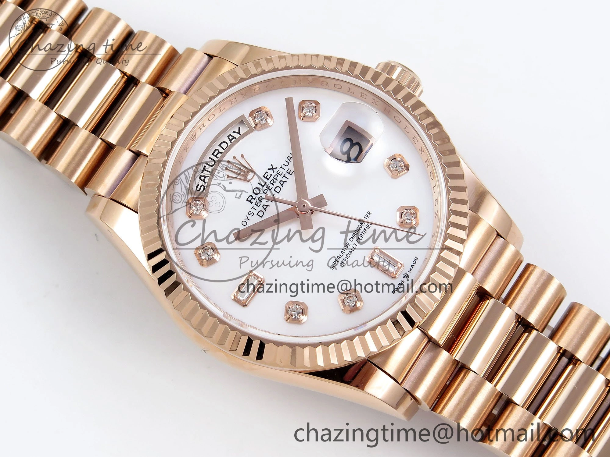 Day Date 36 RG TWSF Best Edition White Diamonds Dial on RG Bracelet A2836