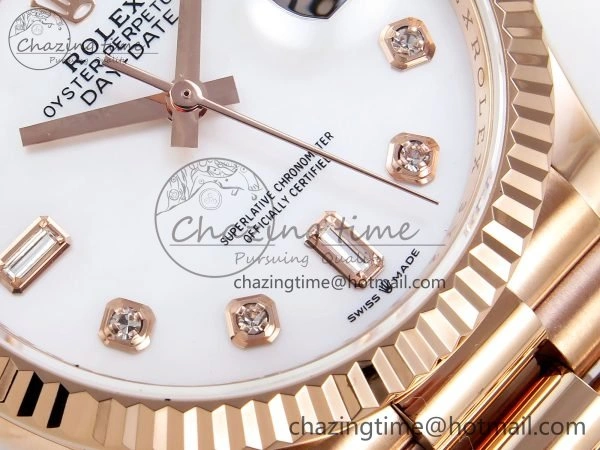 Day Date 36 RG TWSF Best Edition White Diamonds Dial on RG Bracelet A2836
