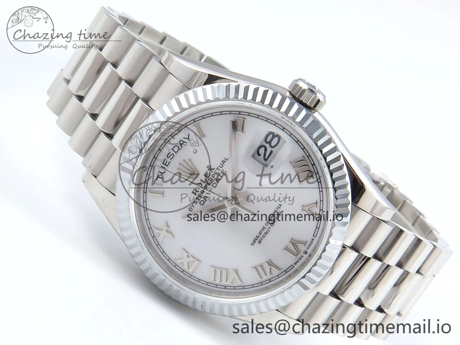 Day Date 36 SS 128236 KF 1:1 Best Edition White Roman Dial on President Bracelet A2836 (Gain Weight)