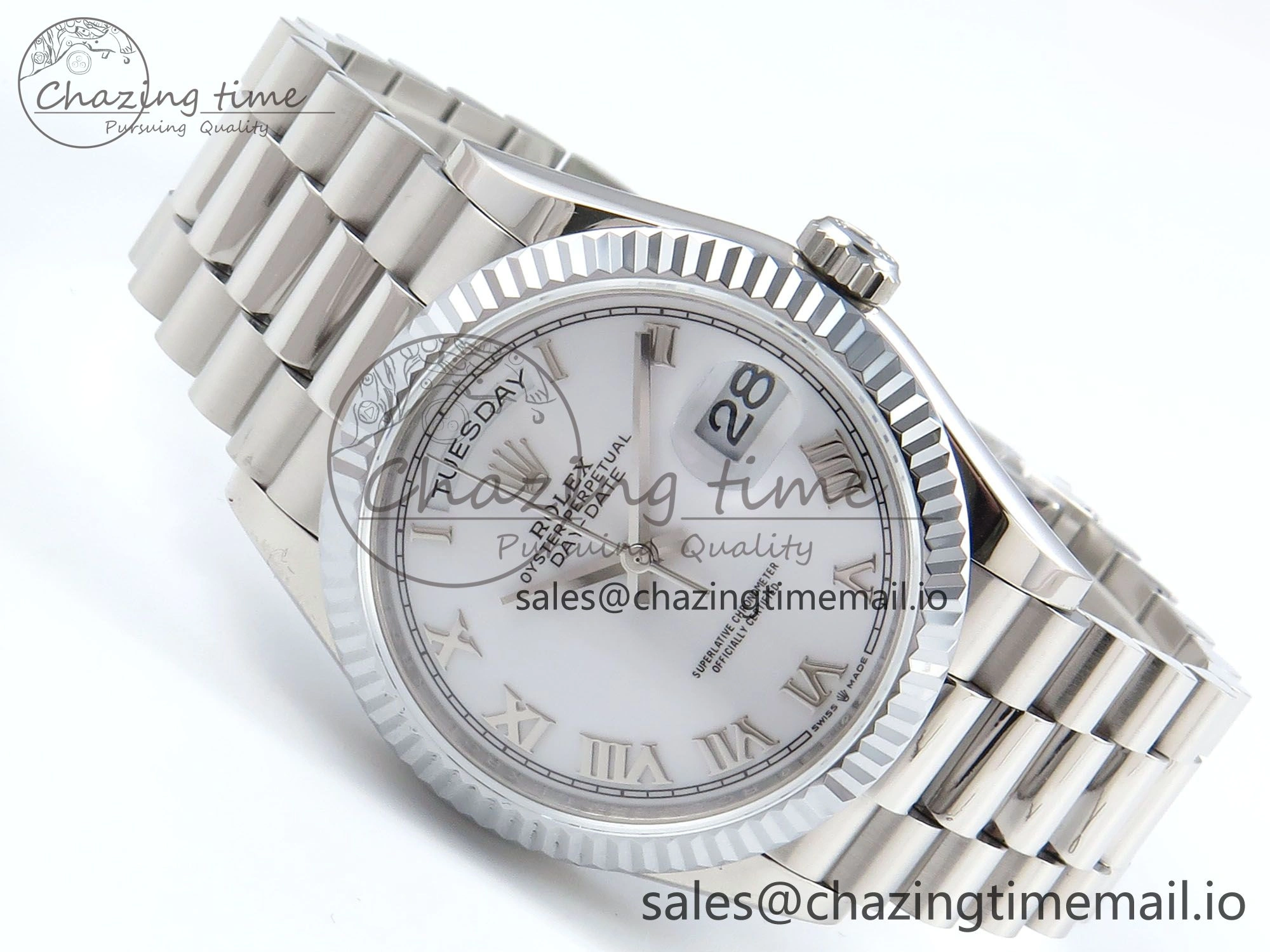 Day Date 36 SS 128236 KF 1:1 Best Edition White Roman Dial on President Bracelet A2836 (Gain Weight)