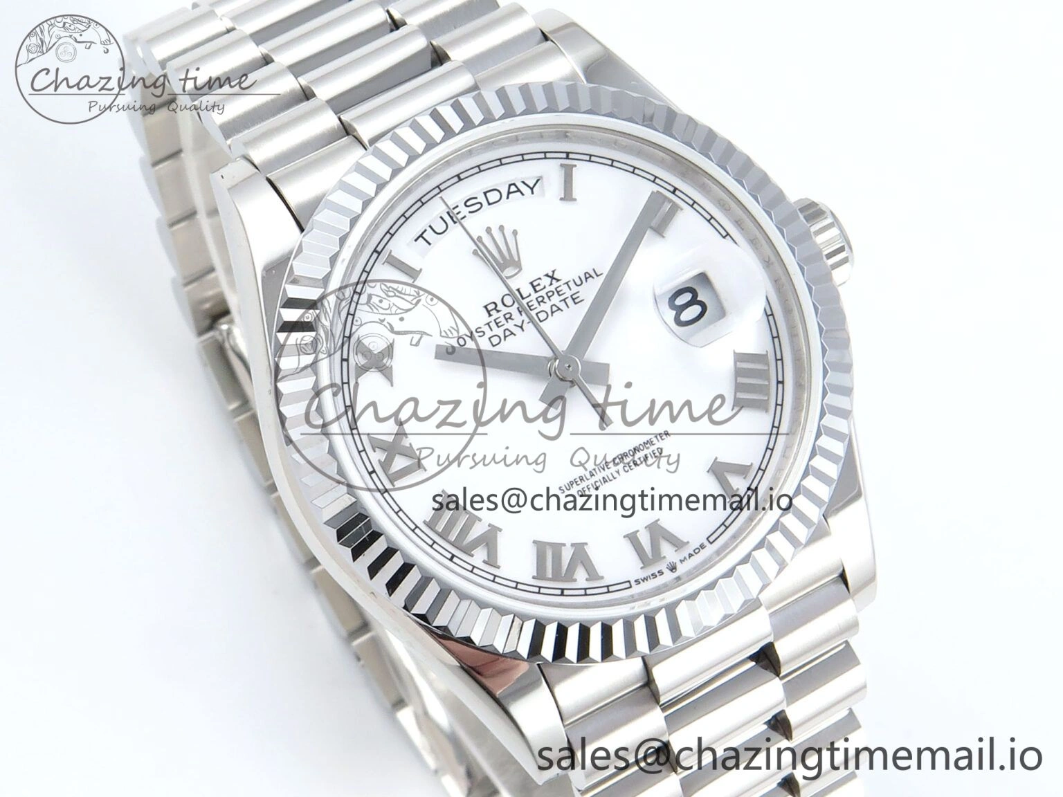 Day Date 36 SS 128236 KF 1:1 Best Edition White Roman Dial on President Bracelet A2836 (Gain Weight)
