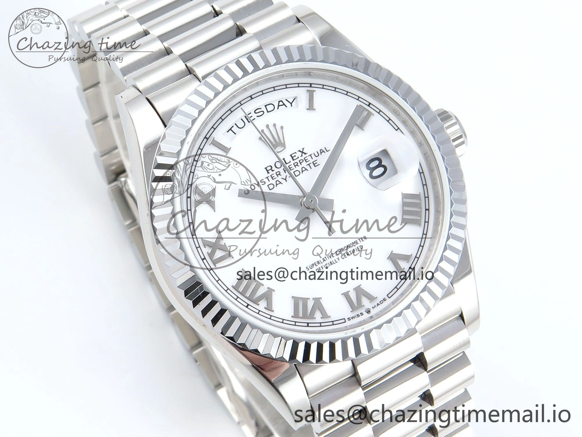 Day Date 36 SS 128236 KF 1:1 Best Edition White Roman Dial on President Bracelet A2836 (Gain Weight)