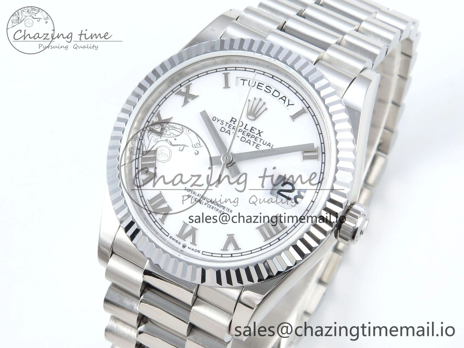 Day Date 36 SS 128236 KF 1:1 Best Edition White Roman Dial on President Bracelet A2836 (Gain Weight)