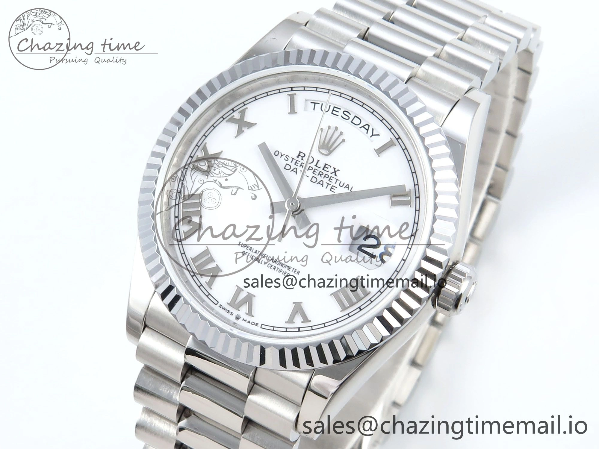 Day Date 36 SS 128236 KF 1:1 Best Edition White Roman Dial on President Bracelet A2836 (Gain Weight)