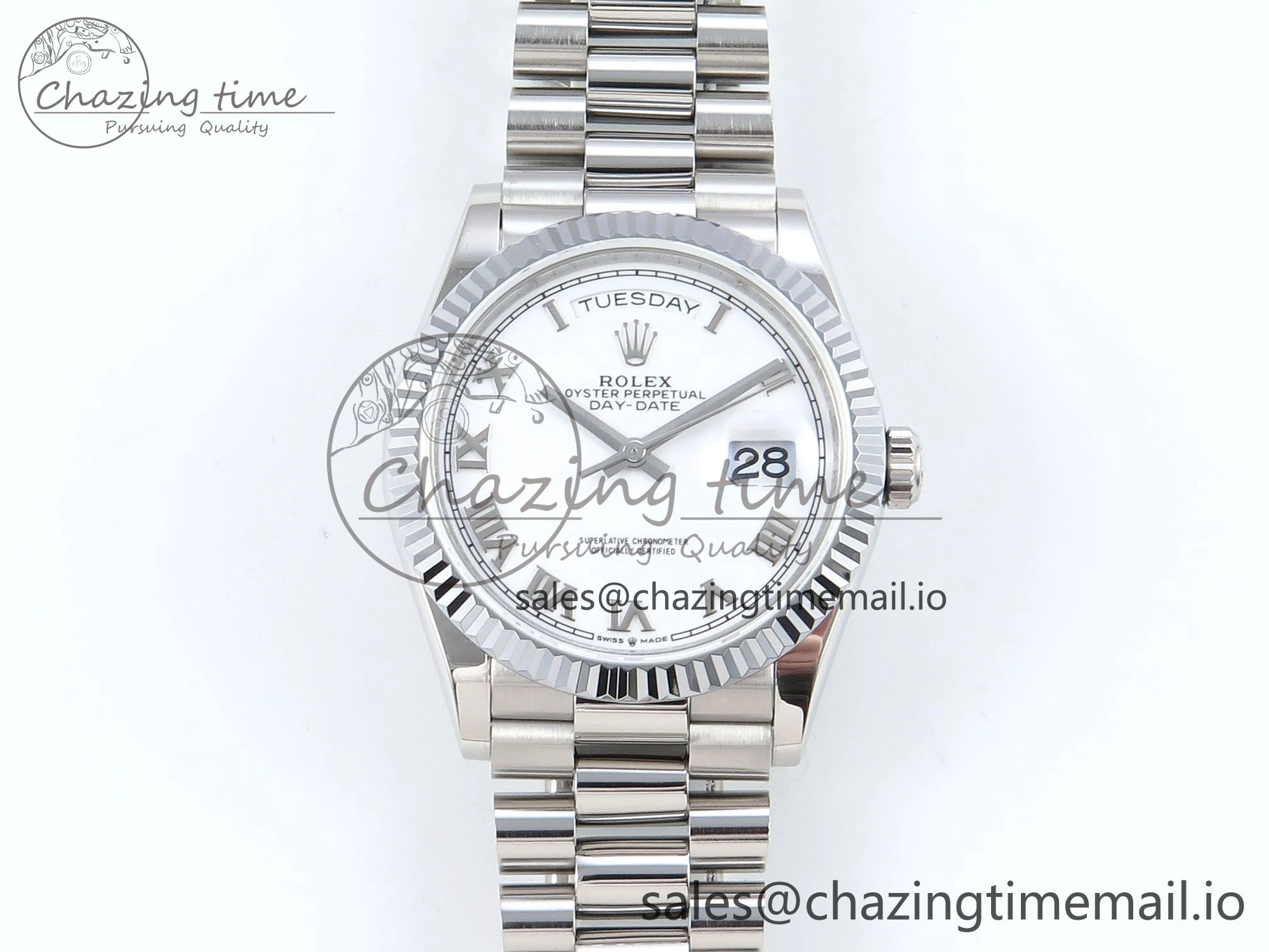 Day Date 36 SS 128236 KF 1:1 Best Edition White Roman Dial on President Bracelet A2836 (Gain Weight)