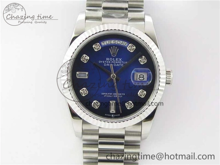 Day-Date 36 SS 128239 Bp Maker Best Edition Blue Dial Crystral Markers on President Bracelet