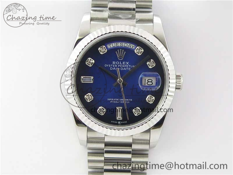 Day-Date 36 SS 128239 Bp Maker Best Edition Blue Dial Crystral Markers on President Bracelet