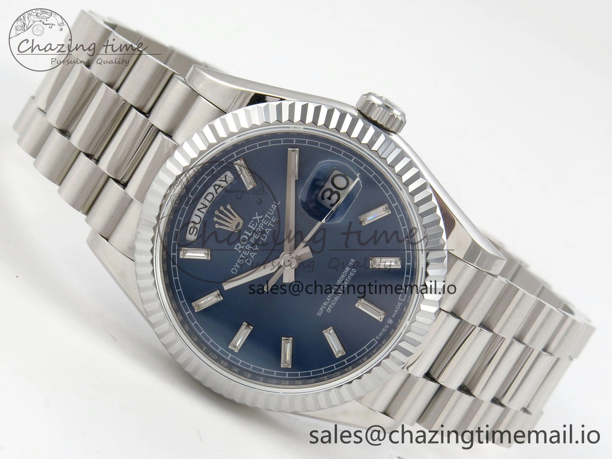 Day Date 36 SS 128239 KF 1:1 Best Edition Blue Crystal Dial on President Bracelet A2836 (Gain Weight)