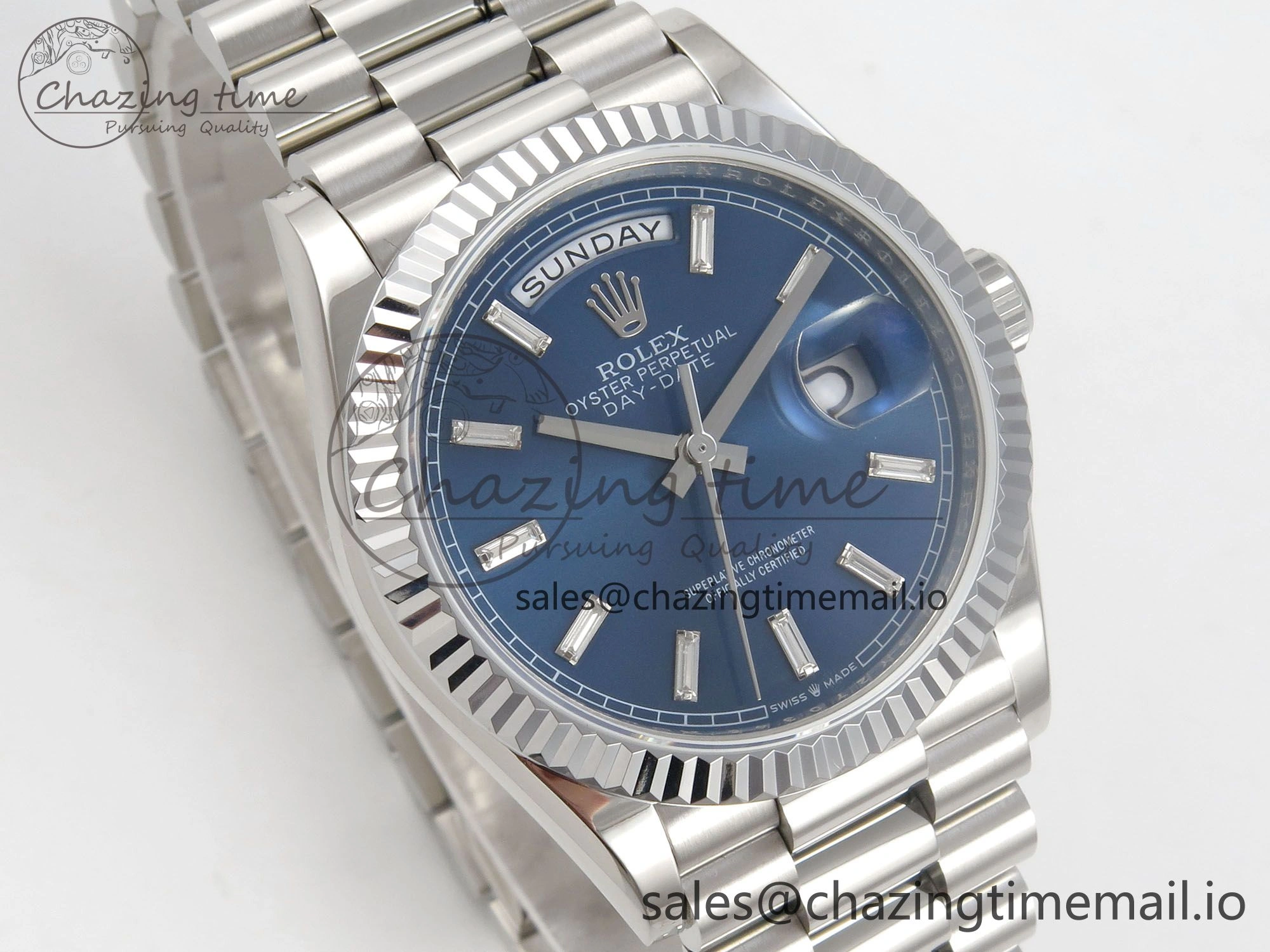 Day Date 36 SS 128239 KF 1:1 Best Edition Blue Crystal Dial on President Bracelet A2836 (Gain Weight)