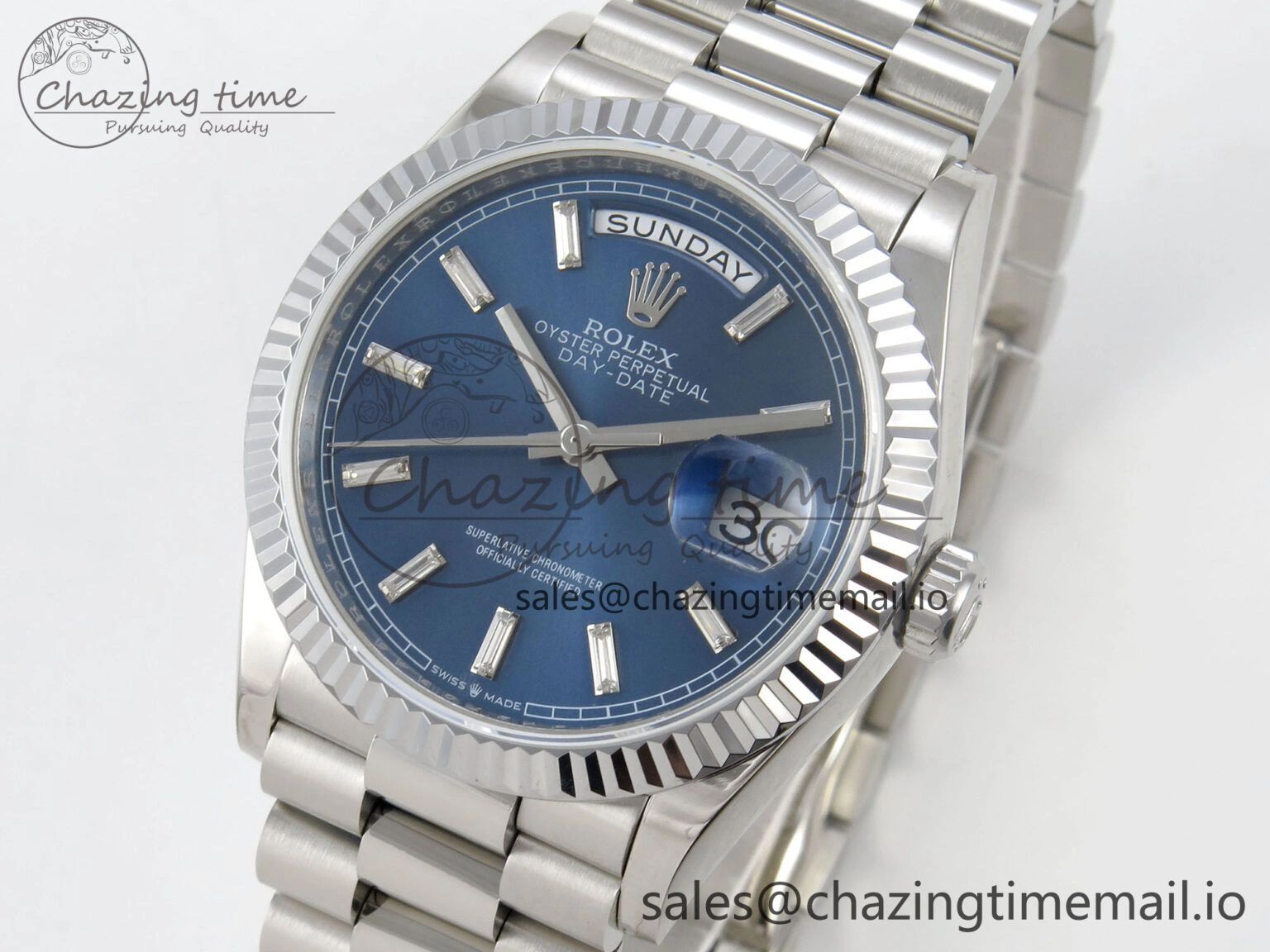 Day Date 36 SS 128239 KF 1:1 Best Edition Blue Crystal Dial on President Bracelet A2836 (Gain Weight)